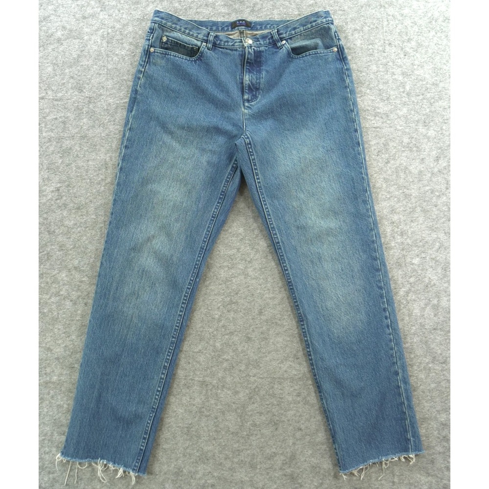 A.P.C Jeans Womens 32 Blue Baggy High Rise Relaxed Straight Leg Raw Hem Denim